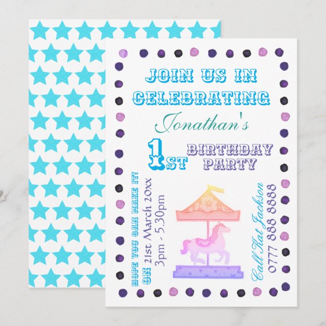 Invitación de fiesta de B'day para niños/Chicas -  (Anverso / Reverso)