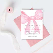 Invitación de fiesta de bebé con lazo rosa - Plant