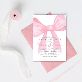 Invitación de fiesta de bebé con lazo rosa - Plant