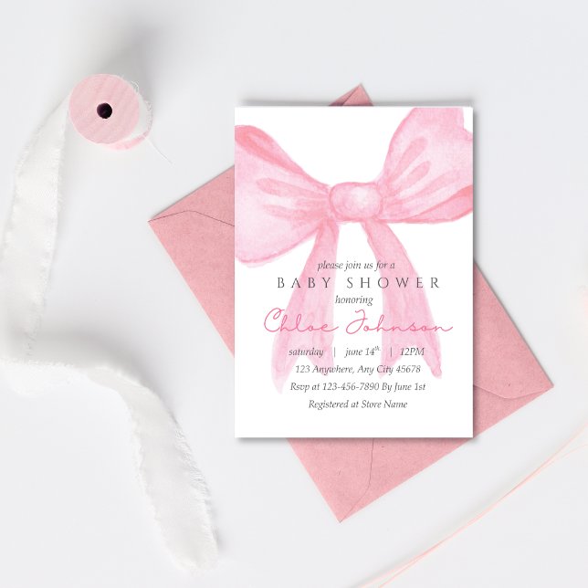 Invitación de fiesta de bebé con lazo rosa - Plant (Subido por el creador)