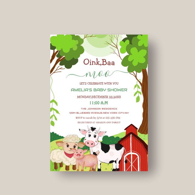 Invitación de fiesta de bebé de animalito con oink (Subido por el creador)