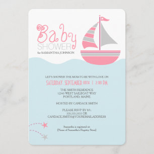 Invitación de Fiesta de Bebé de Barco de Vela Rosa