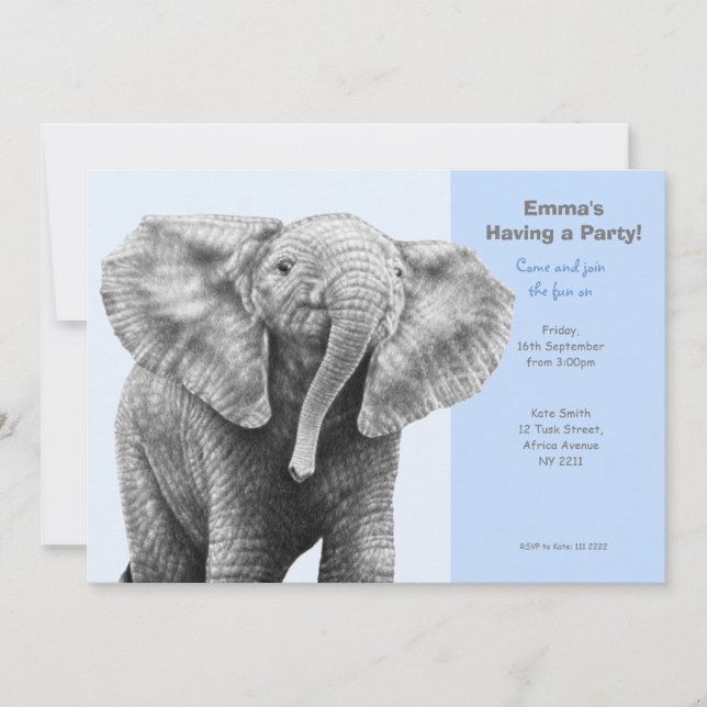 Invitación de fiesta de bebé elefante africano (Anverso)