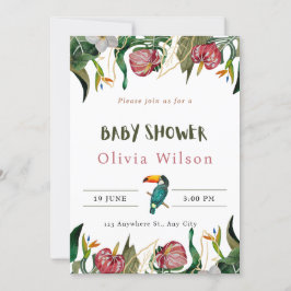 Invitación de fiesta de bebé floral linda beige