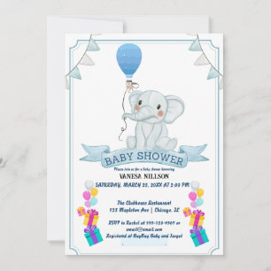 Invitación de Fiesta de Bebé Globo de Elefante