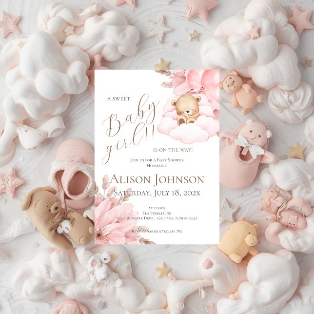 invitación de fiesta de bebé niña Oso Rosa (Subido por el creador)