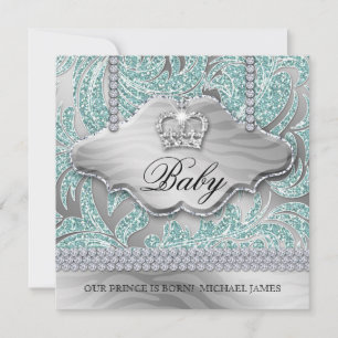 Invitación de fiesta de bebé niño Corona Azul Joya