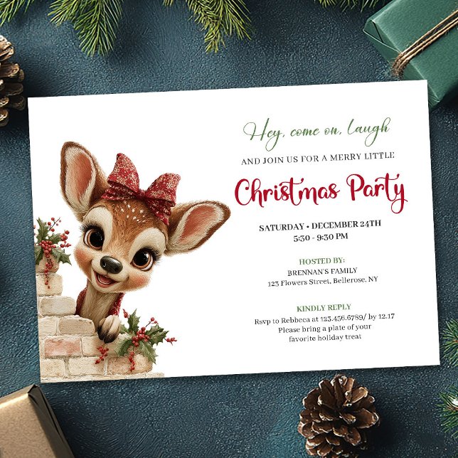 Invitación de fiesta de bebé reno acuarela clásica (Classic Baby Reindeer Watercolor Cute Party Invitation

)