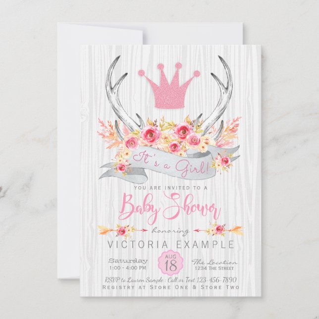 Invitación de Fiesta de Bebé Tribal Boho Princesa  (Anverso)