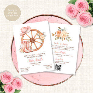 Invitación de Fiesta de Bebé Vaquera Rosa Todo en
