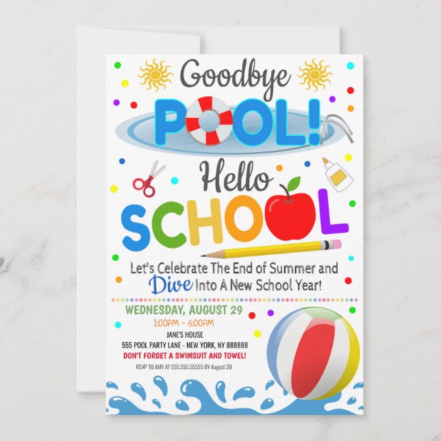 Invitación de fiesta de bienvenida al colegio Adió (Anverso)