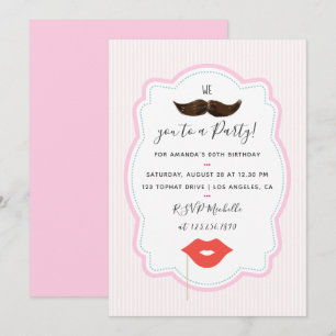 Invitación de fiesta de bigote rosa para niñas