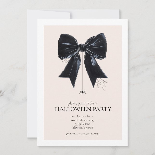 Invitación de fiesta de Black Coquette Bow Hallowe (Anverso)