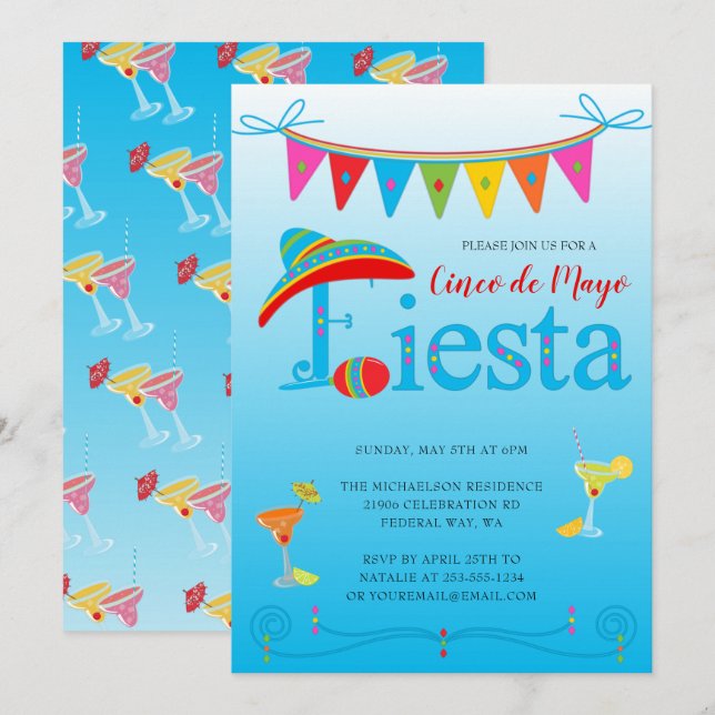 Invitación de Fiesta de Blue Cinco De Mayo (Anverso / Reverso)