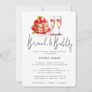Invitación de fiesta de boda Brunch & Bubbly Pink 