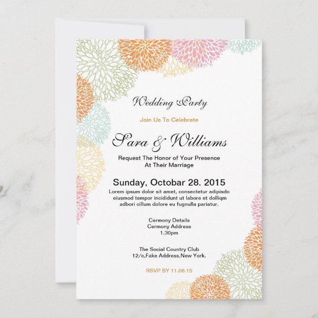 invitación de fiesta de boda romántica (Anverso)