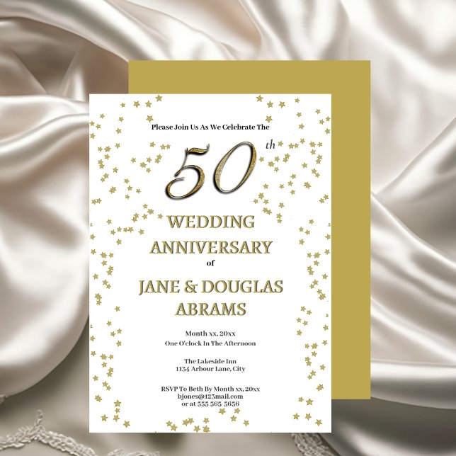 Invitación de fiesta de bodas de oro 50 aniversari (Golden 50th Wedding Anniversary Party Invitation)