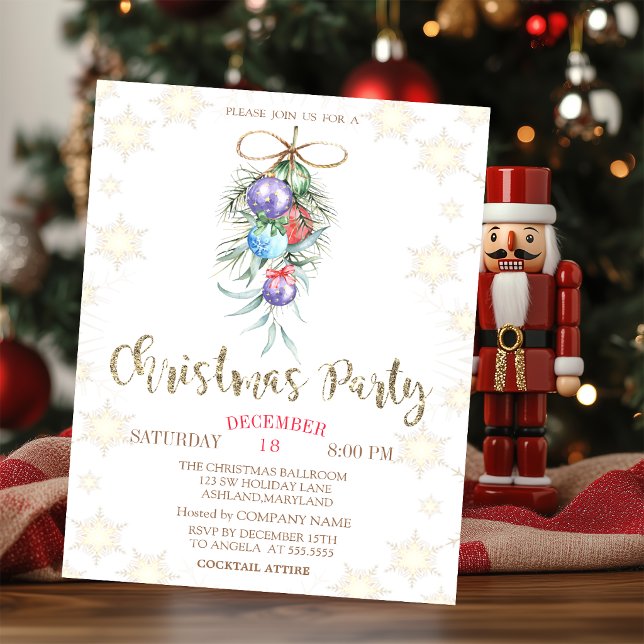 Invitación de fiesta de bolas de Navidad en acuare (Subido por el creador)