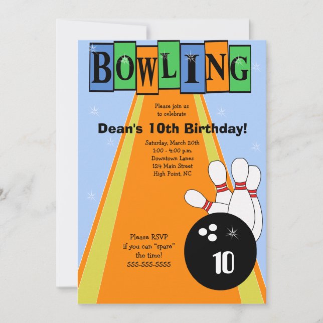 Invitación de Fiesta de bolos de cumpleaños retro  (Anverso)