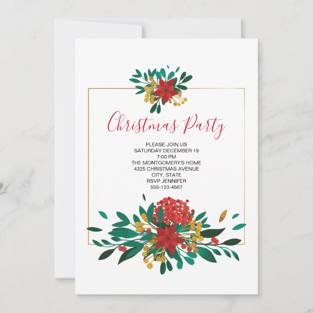 Invitación de fiesta de bouquet de Navidad rojo ve (Anverso)