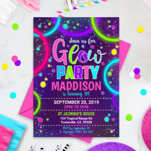 Invitación de fiesta de brillo Neon brillo en la o