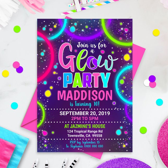 Invitación de fiesta de brillo Neon brillo en la o (Subido por el creador)
