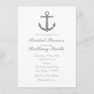Invitación de fiesta de brillo plateado de ancla n