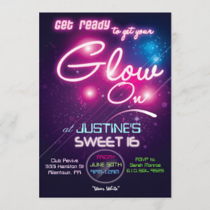 Invitación de fiesta de brillo Sweet 16 de los och