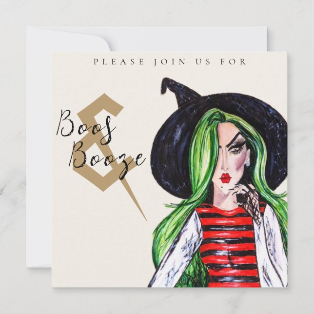 Invitación de fiesta de brujas de Halloween Boos a (Anverso)