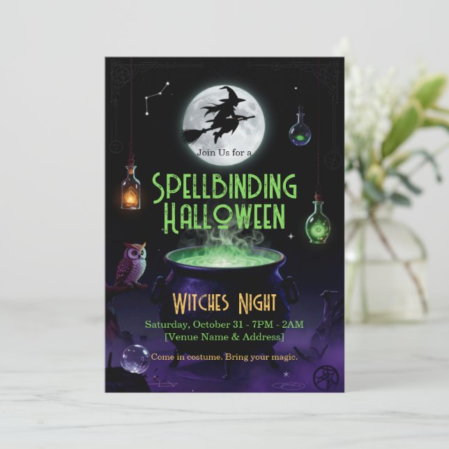 Invitación de fiesta de brujas de Halloween embruj (Anverso de pie)