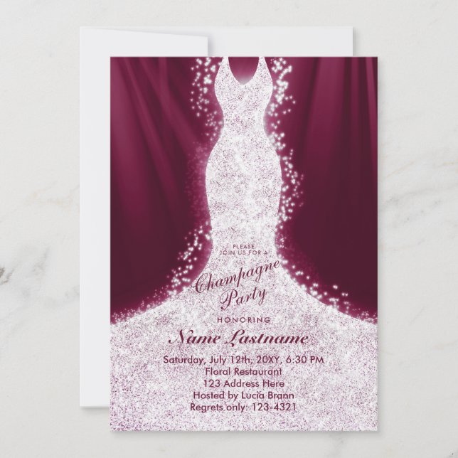 Invitación de Fiesta de Burgundy, Purpurina falso  (Anverso)