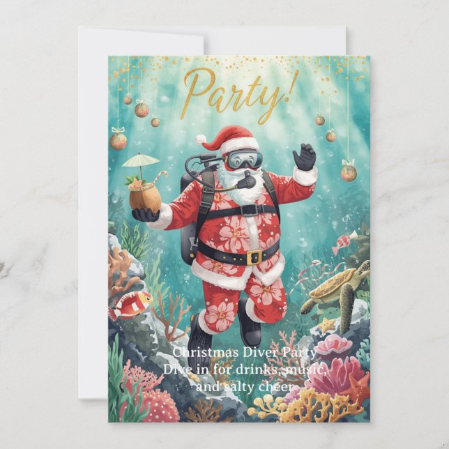 Invitación de fiesta de buzo de Navidad para buzos (Anverso)