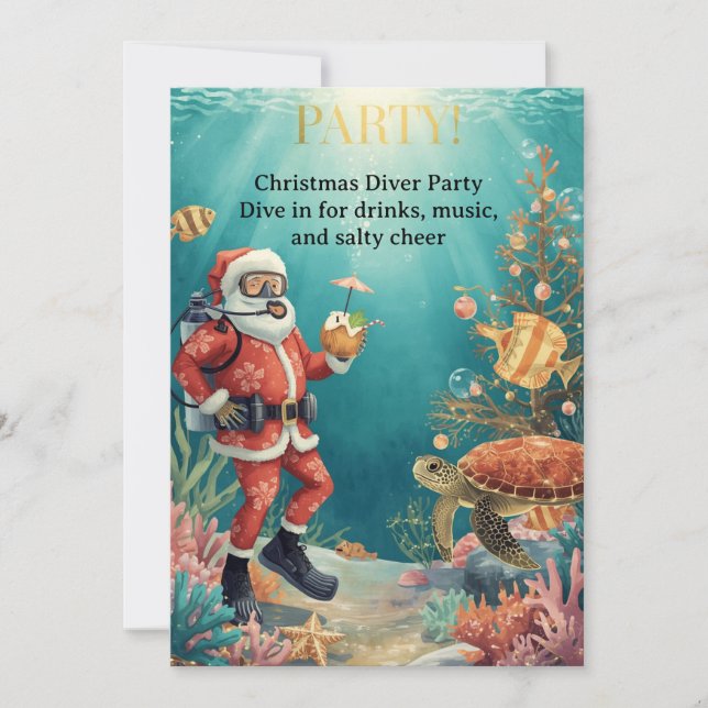 Invitación de fiesta de buzo de Navidad para buzos (Anverso)