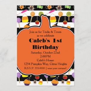 Invitación de fiesta de calabaza de dulces y golos