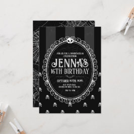 Invitación de fiesta de calavera en blanco y negro