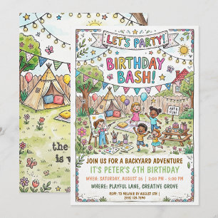 Invitación de fiesta de campamento en el patio tra