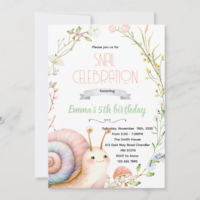 invitación de fiesta de caracol lindo (Anverso)