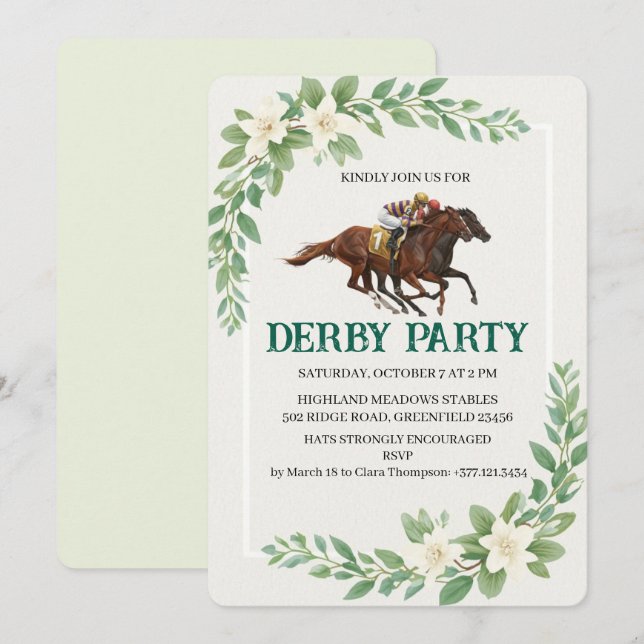 Invitación de fiesta de carreras de caballos Derby (Anverso / Reverso)