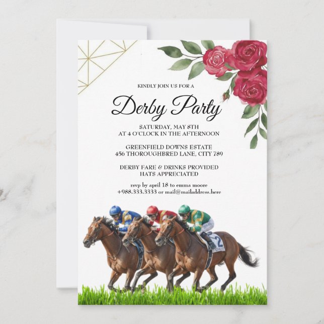 Invitación de fiesta de carreras de caballos Derby (Anverso)