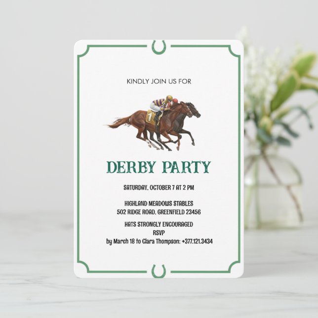 Invitación de fiesta de carreras de caballos Derby (Anverso de pie)