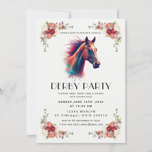 Invitación de fiesta de carreras de caballos elega (Anverso)