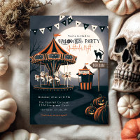 Invitación de fiesta de carrusel de Halloween vint