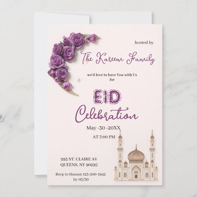 Invitación de fiesta de celebración de Eid elegant (Anverso)
