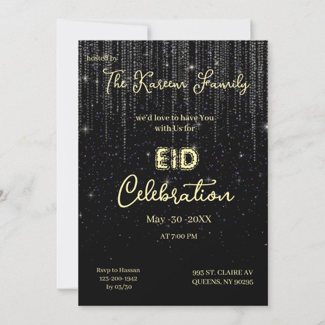 Invitación de fiesta de celebración de Eid elegant (Anverso)
