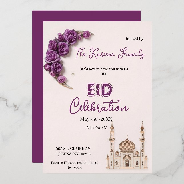 Invitación de fiesta de celebración de Eid elegant (Anverso/Reverso)