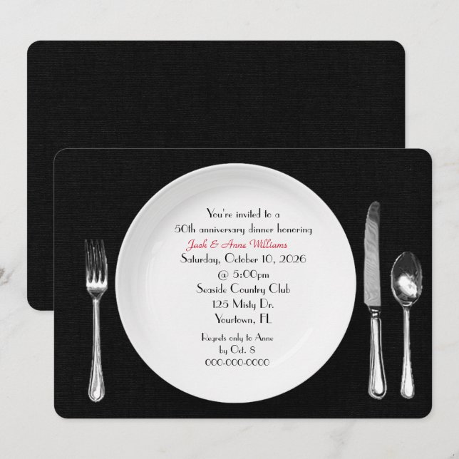 Invitación de Fiesta de cena de aniversario sobre  (Anverso / Reverso)