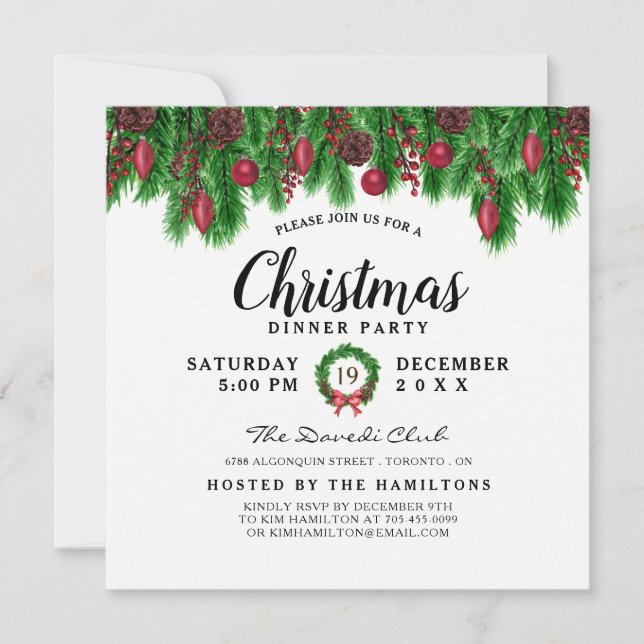 Invitación de fiesta de cena de Navidades modernos (Anverso)