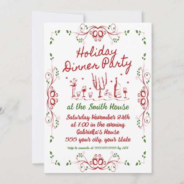 Invitación de fiesta de cena de vacaciones (Anverso)