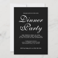 Invitación de fiesta de cena en caligrafía negra S
