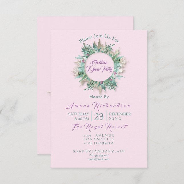 Invitación de fiesta de cena navidades Mint Pink P (Anverso / Reverso)